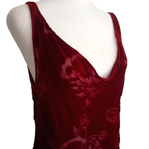 Vintage 90's Victoria's Secret Burnout Silk Blend Red Drape Front Blouse Large - Picture 3 of 7